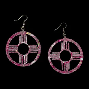 New Mexico Zia Circle Earrings-AB Pink