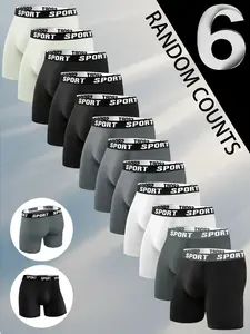 6 pcs men's slim fit Long style flat cornered underwear, Soft, loose, lightweight, elastic waistband, Stretchy Underwear, suitable for Four Seasons sports, Sportswear, daily casual wear, and outdoor activities Underwear Boxer