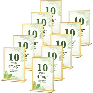 10 Pack   Sign Holders 4x6 Inch, Double Sided Vertical Stand Clear Picture Frames, Table Menu Display Holders for Wedding Table Numbers, Restaurant Signs, Party and Office Photos