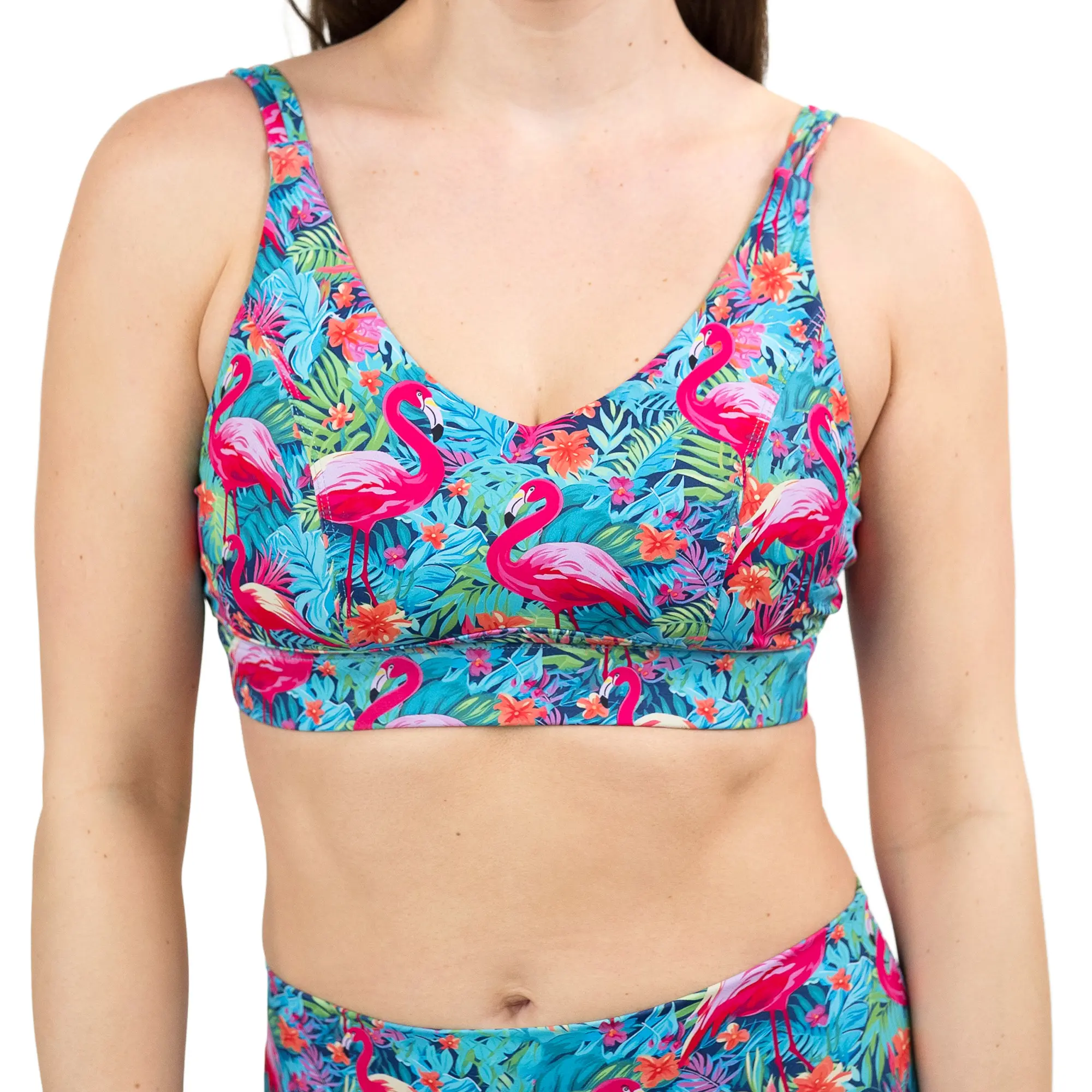 Women's 2-Piece CVG Vitality M-V Neck Graphic Sports Bra & Flockstar Fit Spandex Shorts Set, Everyday Yoga Workout Activewear (Sports & Outdoor Clothing) Workout Sports Bra Yoga Sports Bra