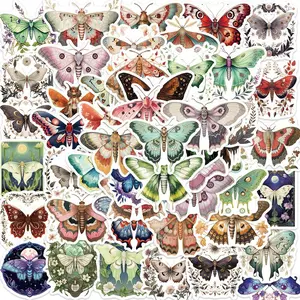 Cartoon Moth Pattern Design Sticker (50pcs), Waterproof Decorative Sticker, DIY Creative Sticker for Toy Water Bottle Luggage Skateboard Journal Scrapbook Gift Wrapping, Home Essentials, Funny Stickers