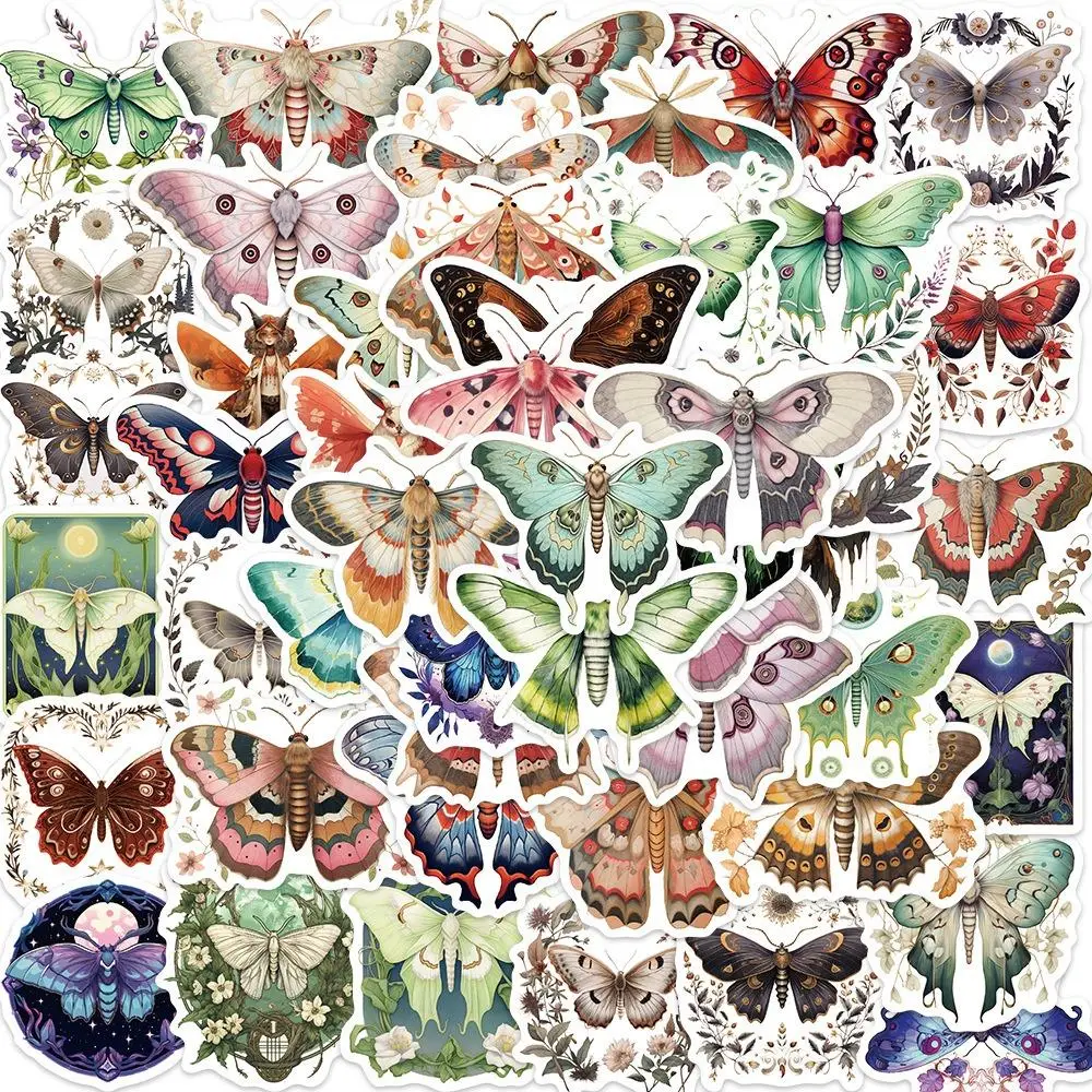 Cartoon Moth Pattern Design Sticker (50pcs), Waterproof Decorative Sticker, DIY Creative Sticker for Toy Water Bottle Luggage Skateboard Journal Scrap