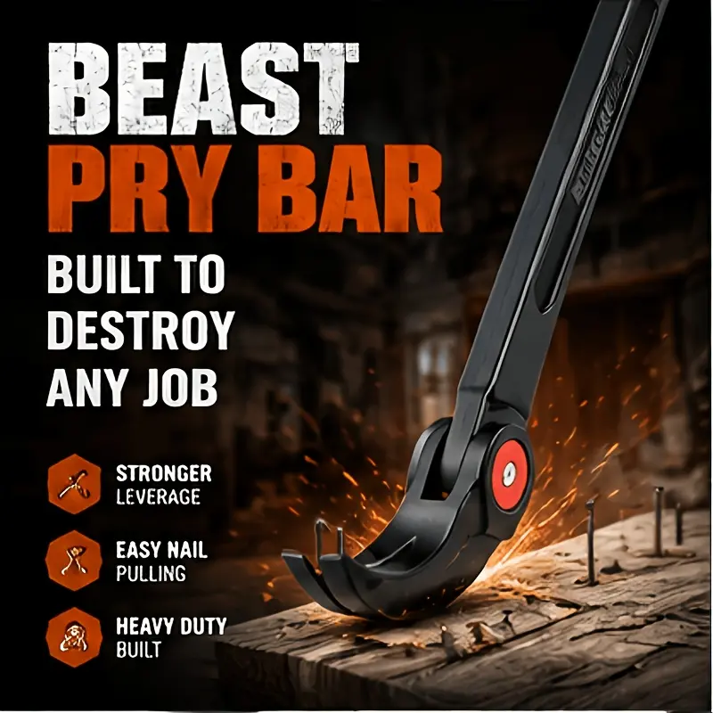 18 Inch Adjustable Beast Pry Bar, CR-V Steel Heavy Duty Crowbar with 180° Rotating Head, Multi Functional Nail Puller Tool for Construction, Auto Repair, Demolition