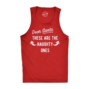 Mens Dear Santa These Are The Naughty Ones Fitness Tank Funny Xmas Workout Buff Arms Sleevless Tee for Guys Funny Workout Shirt for Men with Plus Sizes Christmas Tank Top for Men Funny Fitness Sleeveless Tee Red -
