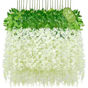 24 Pack Artificial Fake Wisteria Vine Rattan Hanging Garland Silk Flowers String Home Party Wedding Decor Arch Party Garden Home Backdrop Decor