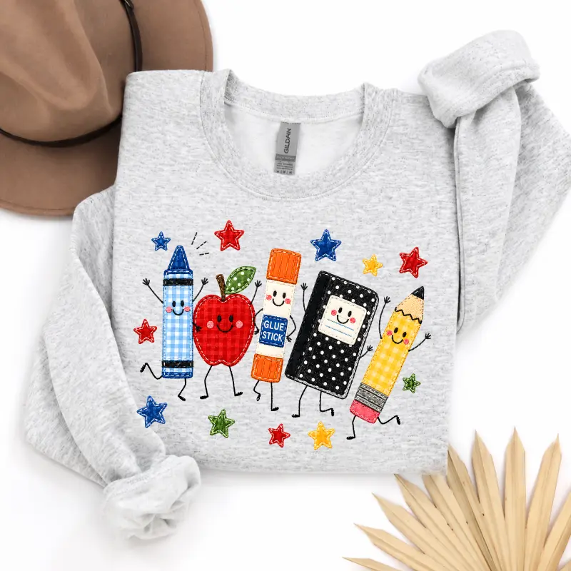 Back to School Sweatshirt & T-Shirt, Apple Pencil Notebook Graphic Crewneck, Doodle School Teacher Sweater, Cute Teacher Appreciation Gift, Gildan Classroom Pullover, Cozy Educator Outfit