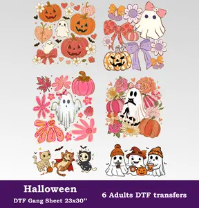 Halloween DTF Gang Sheet, 23x30 in. 6 Cute Ready to Press Heat transfers