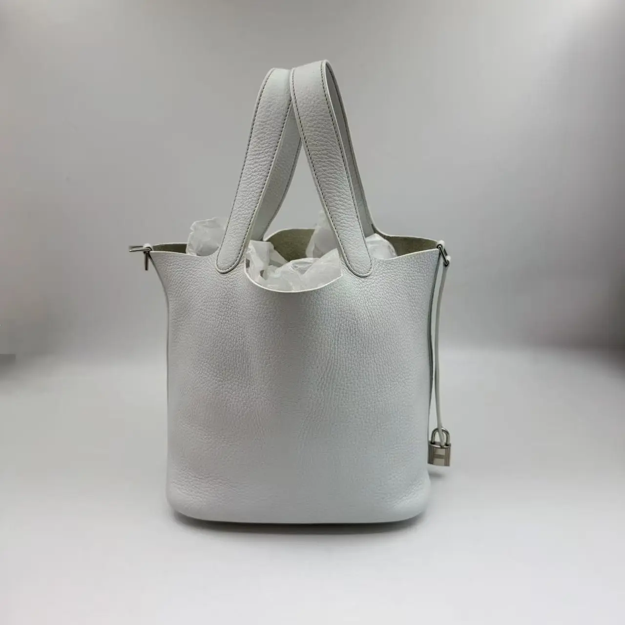 Pre-owned HERMÈS hz8 Picotin 22 Lock Craie White Clemence Leather Silver Lock Hardware Bucket Tote Bag 70538
