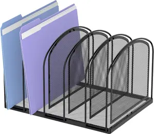 File Organizer for Desk, 5-Section Mesh Desk Organizer, Vertical File Holder Desktop Organizer File Sorter, File Folder Holder for Office Supplies, Black