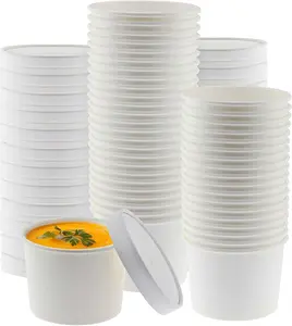 Paper Soup Storage Containers With Lids | 16 Ounce Insulated Take Out Disposable Food Storage Container Cups For Hot & Cold Foods | Eco Friendly To Go Soup Bowls With Vented Lid | 50 Pack