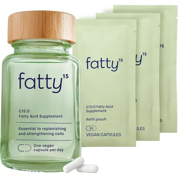Fatty15 C15:0 Pentadecanoic Acid Supplement – Longevity Nutrient for Gut, Liver & Mitochondrial Health, 3x Cellular Benefits of Omega-3 Fish Oil, 90 Vegan Capsules