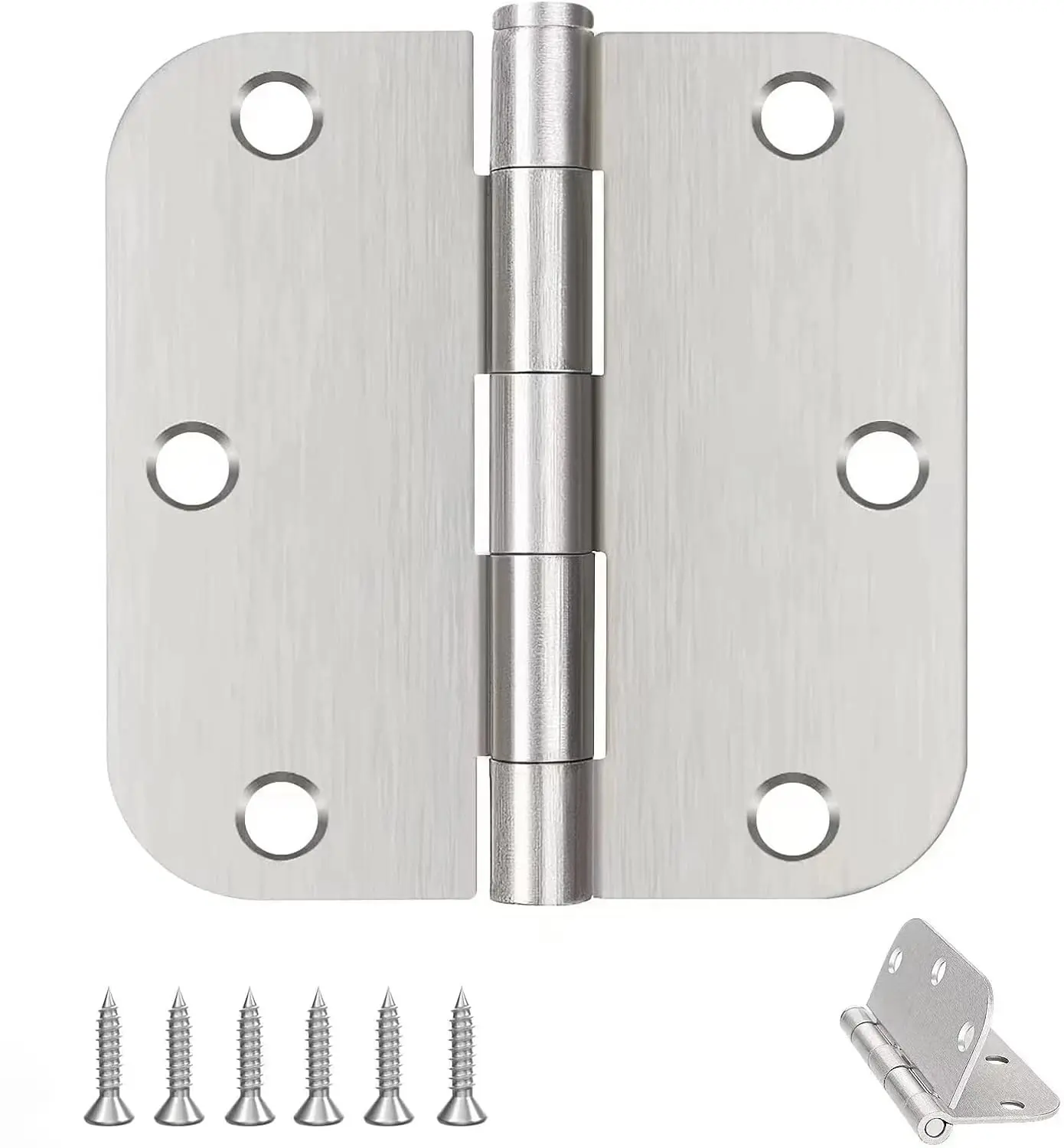 Door Hinges Brushed Nickel - 2 Pack Satin Nickel 3.5 Inch Rounded Interior Door Hinges with 5/8" Radius - Flat Iron Residential Standard 3 1/2 Inches Silver Door Hardware