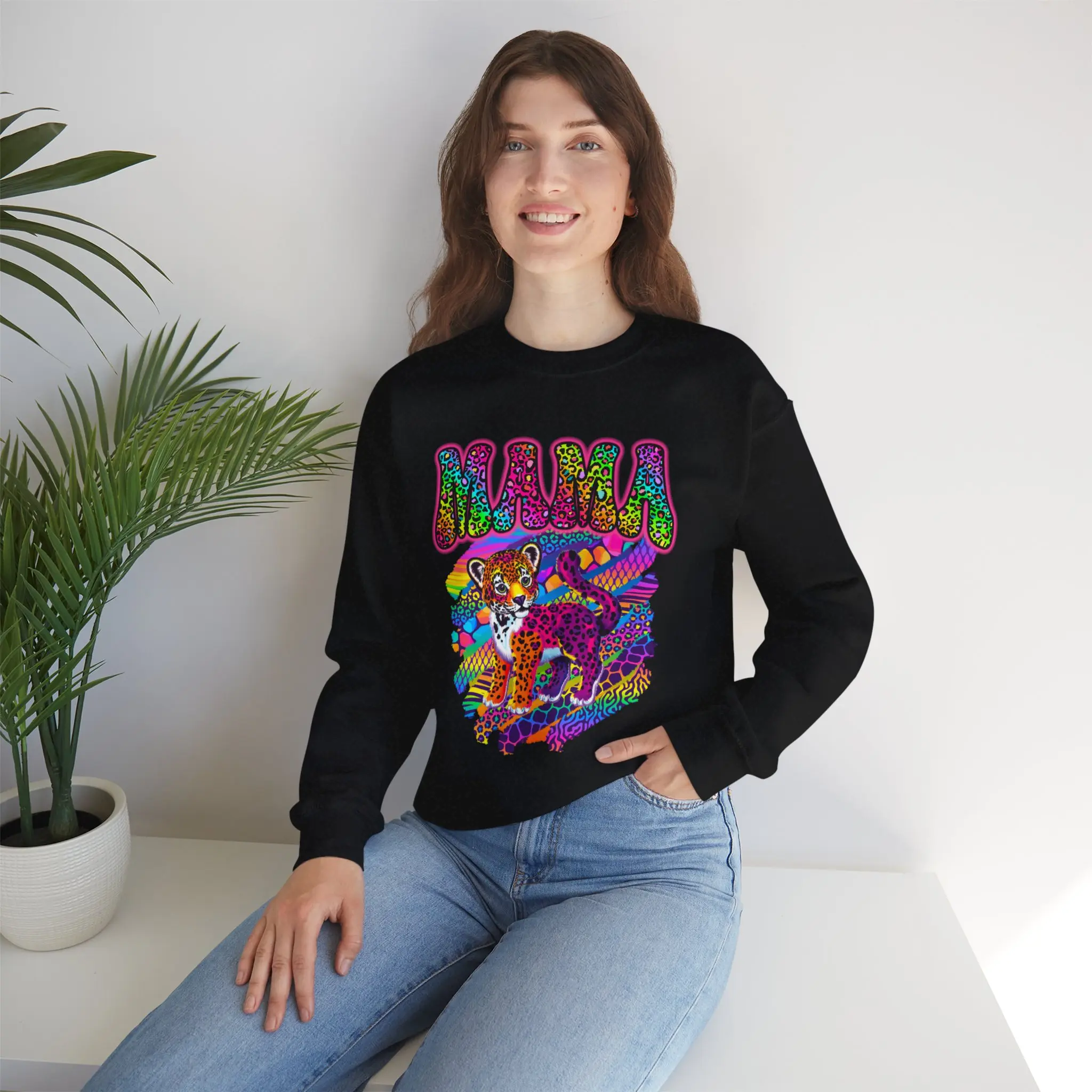 Mama L.Frank Vibes Rainbow Cheetah Crewneck Sweatshirt Comfort Pullover Long Sleeve Casual