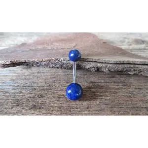 Titanium Ti6Al4V ELI Implant Grade Lapis Lazuli Natural Stone Belly Ring 14g (1.6mm) Piercing 6mm & 8mm Balls