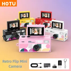 HOTU Mini Flip Screen Digital Camera - Ultra-Compact HD 720P Camera | 1.0MP Lens, Flash & 0.96" Display | Built-in 16GB Card + Charging Cable | Retro Video Camera for Travel, Gatherings, Kids & Parties