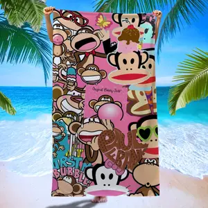 Large Monkey Party Beach Towel, Girl Cartoon Print, Quick-Dry Absorbent Towel, Summer Vacation Swimming Essential