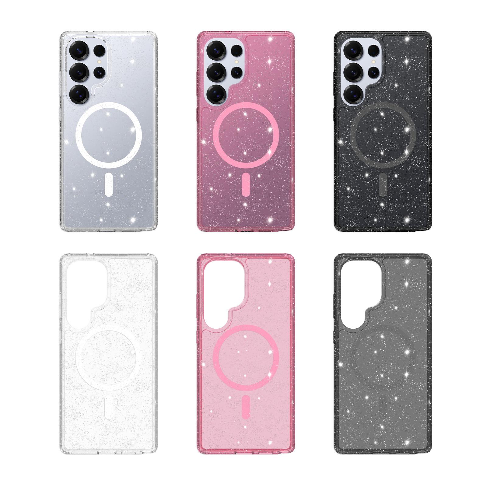 Clear Glitter Magnetic Case for Samsung Galaxy S25 & S26 series, Slim Transparent Shockproof Bling Cover
