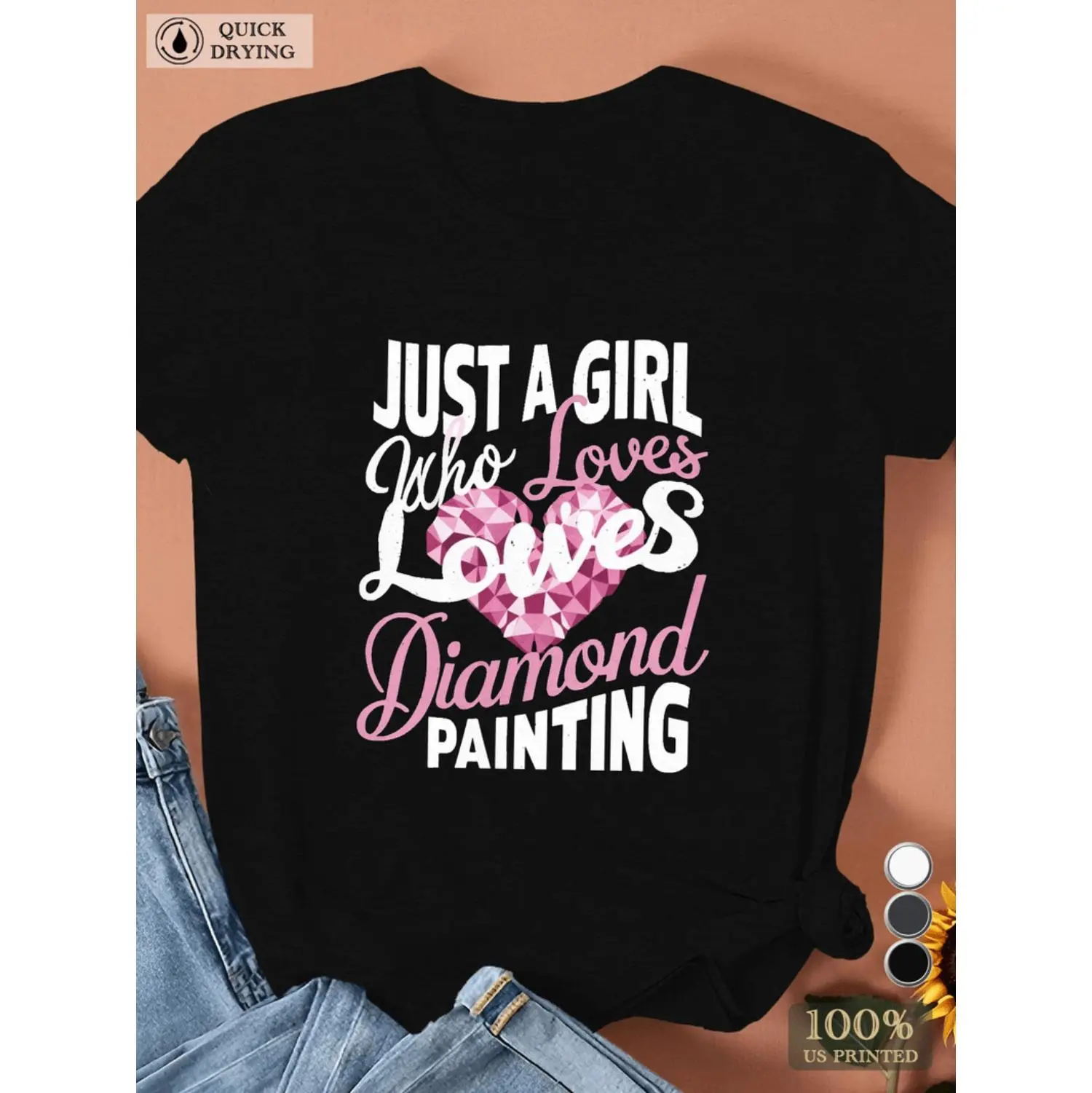 Women's Plus Size Casual T-Shirt with Geometric Diamond Painting Design - Short Sleeve, Round Neck, Polyester Knit - Machine Washable