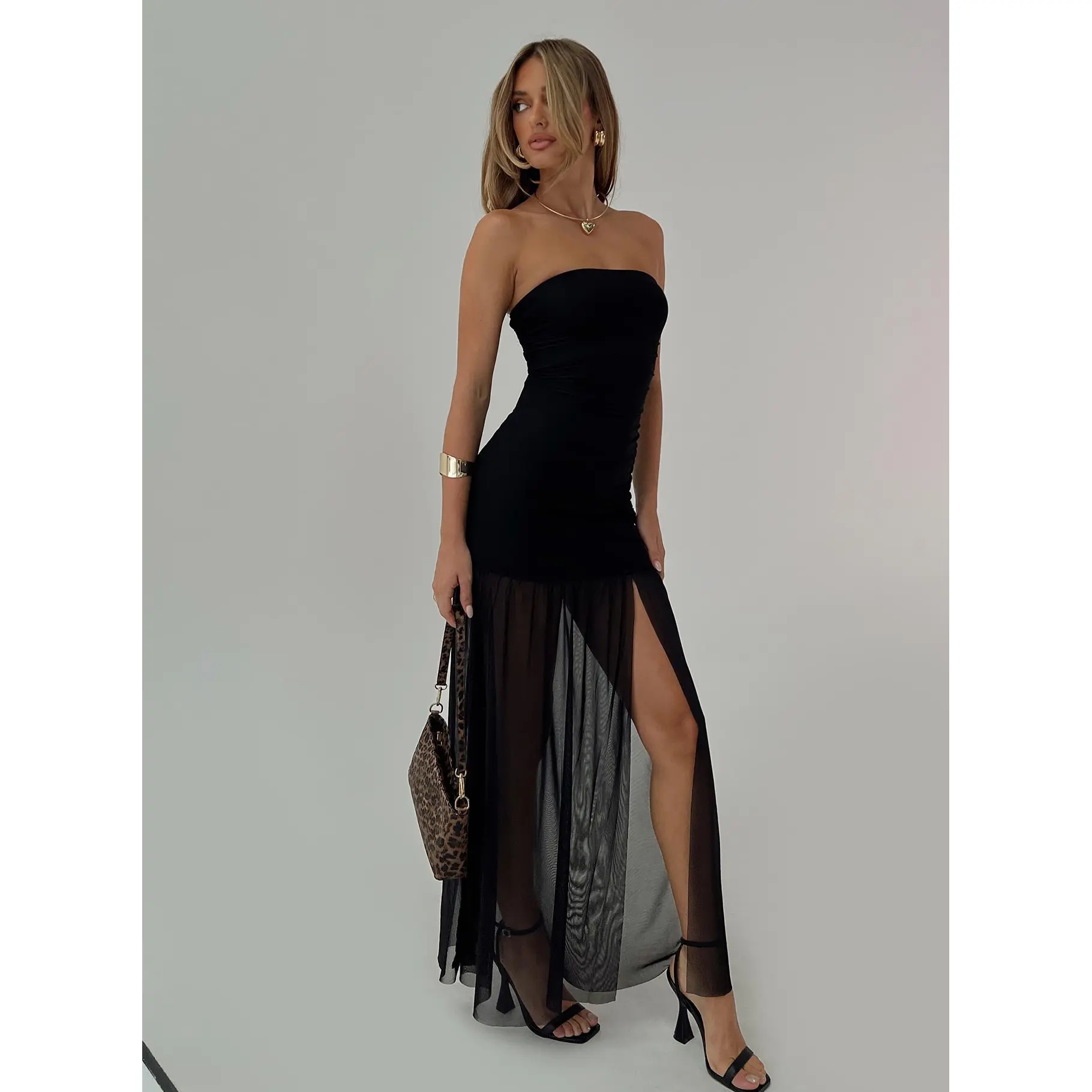 chinese dress ladies Jluxlabel | Black Strapless Drape Maxi Dress | Size XL
