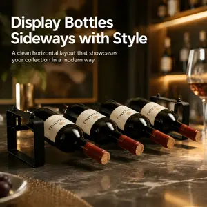 4-Bottle Countertop Wine Rack - Black Metal Wave Design Freestanding Wine Bottle Holder for Kitchen, Bar & Pantry blade stand