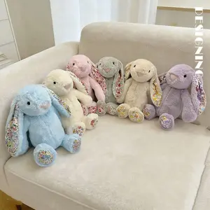 Soft Floral Bunny Rabbit Plush Toy, Cute Lop-Eared Stuffed Doll, Sweet Home Decoration, Great Birthday & Christmas Gift for Kids