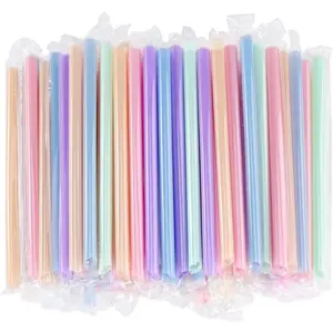 [Individually Wrapped] Disposable Plastic Smoothie Boba Straws - 9.45" Long 0.43" Wide Colorful  Straws for Milkshake, Bubble , Lemonade, Milk, Coffee, 100 count