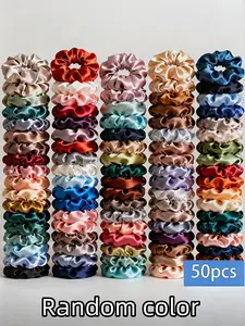 10/50pcs - Fashion satin solid color large women's hair scrunchies, high-elastic hair ties, durable and gentle on hair, ponytail holders, headbands, fashionable hair accessories for women, suitable for daily ponytails and braids, perfect gift