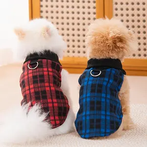 Comfortable Plaid Dog Sweater with Adjustable Leash Loop - Warm Winter/Spring/Fall Decorative Pullover for Small to Medium Dogs Like Pomeranian, Chihuahua, Shih Tzu, Red/Black/Blue Checkered Pet Clothes, 2 Colors Available