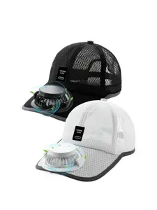 2-Pack Summer Travel Essential Unisex Fan Baseball Hat, USB/solar Dual Power, Rotating Fan, Breathable Sun Hat, Outdoor Beach Daily Use Adult Cooling Gear, Outdoor Ready