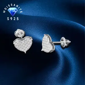 1 Pair Of 925 Sterling Silvery 0.26 Carat Moisanne Heart Covered with Studs, High Quality Elegant Sexy Earrings, Suitable for Wedding Confession, Friends, Lovers, Family Gifts, with Exquisite Gift Box accessories men earrings for women earring stack