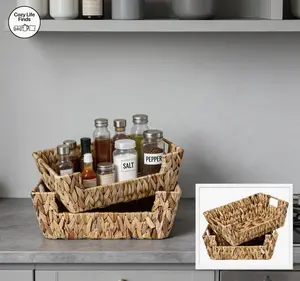 Wicker Basket for Pantry Organizers and Storage, Stackable Water Hyacinth Storage Baskets for Pantry Shelves, 2-Pack