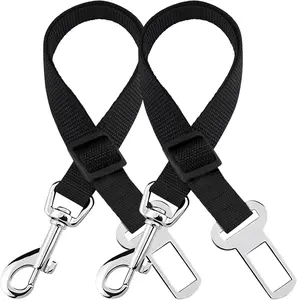 Black Adjustable Nylon Dog Seat Belt for Car, 19-31 Inches, Secure Pet Travel Harness, Fits All Cars After 1993, 2-Pack