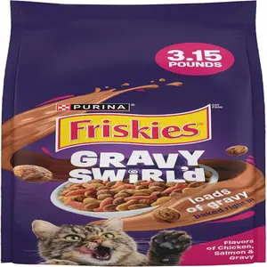 Purina Friskies Dry Cat Food Gravy Swirl'd With Flavors of Chicken, Salmon and Gravy - 3.15 lb. Bag