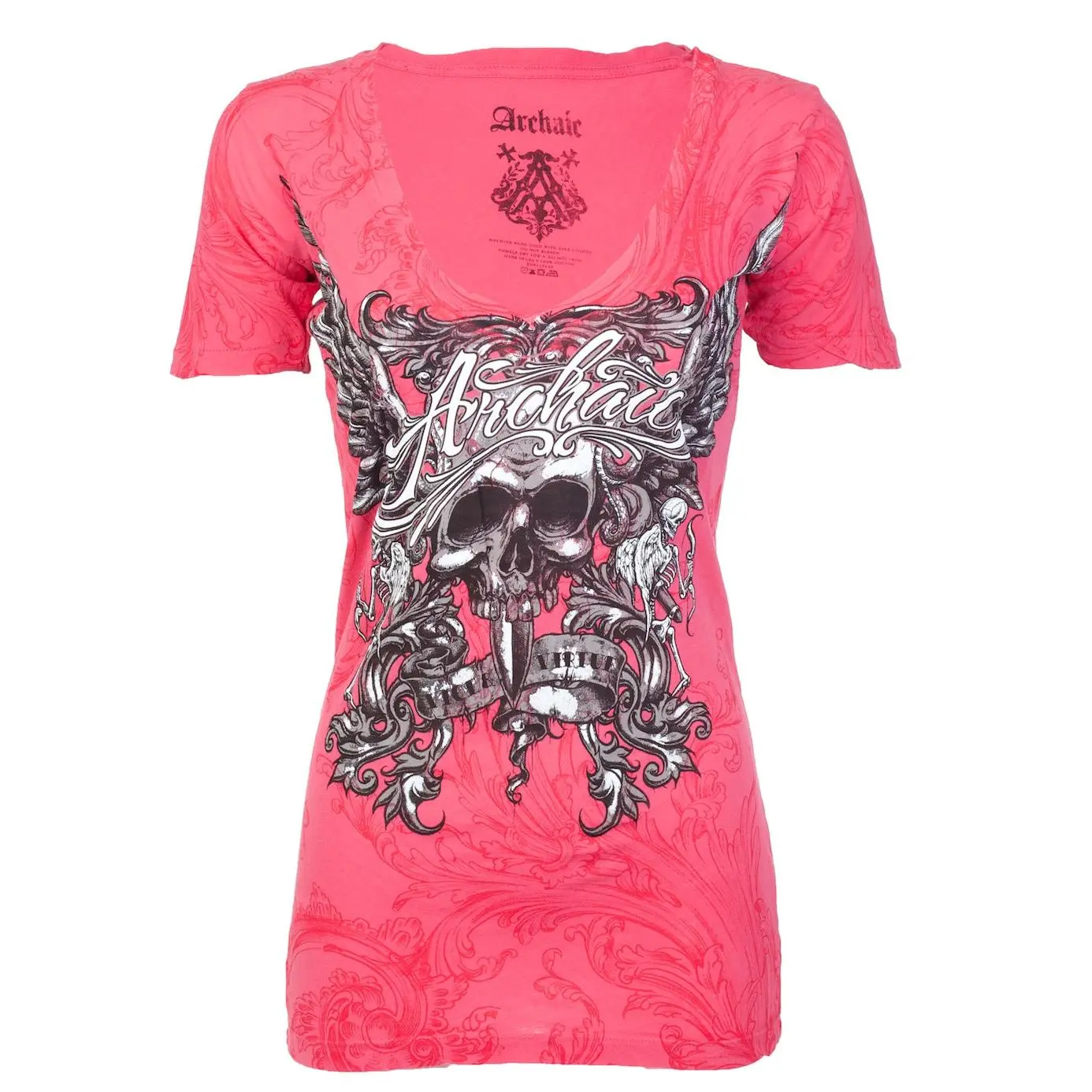 ARCHAIC Grace Women's 2000s Vintage Graphic T-Shirt, Shortsleeve V-Neck Cotton Top with Front & Back Print, Printed, Casual Cotton Top, Streetwear, 2000S Shirts, V-Neck Cut, Cold Wash, 2000S Vintage Tops