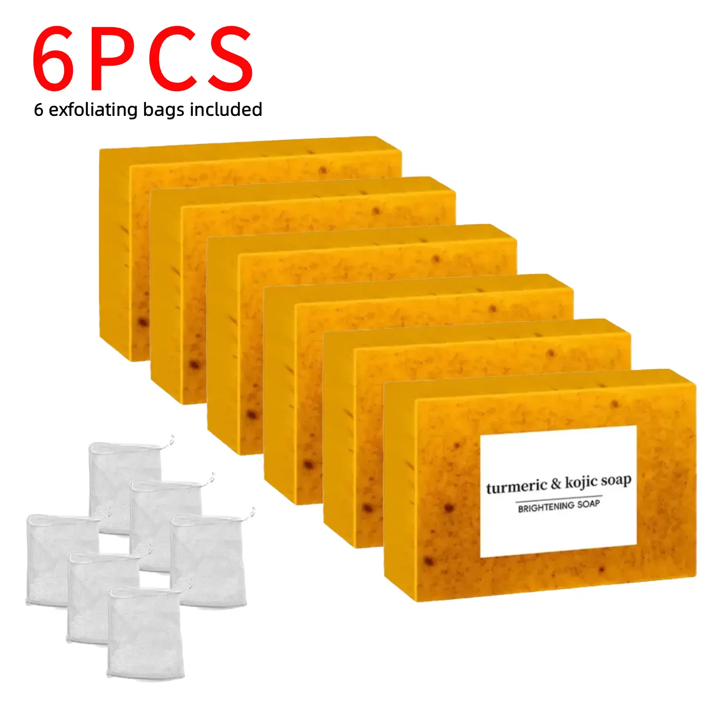 6PCS Magical Acne Brightening Turmeric Soap | Gentle Skincare Bath Bar with Kojic Acid, Retinol & Shea Butter | Cruelty-Free Cleansing Set with Saver Bag Christmas Gift for Adults