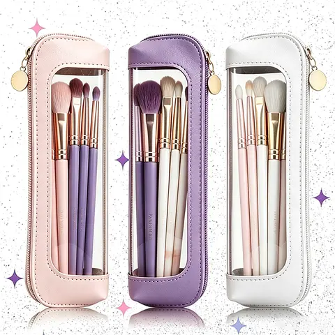 Portable Lightweight PVC Makeup Brush & Cosmetic Bag, Multi-Functional Zipper Pouch for Smooth Single Item Organizer for Travel & Stationery Storage, Trendy Girls' Essential Organizer