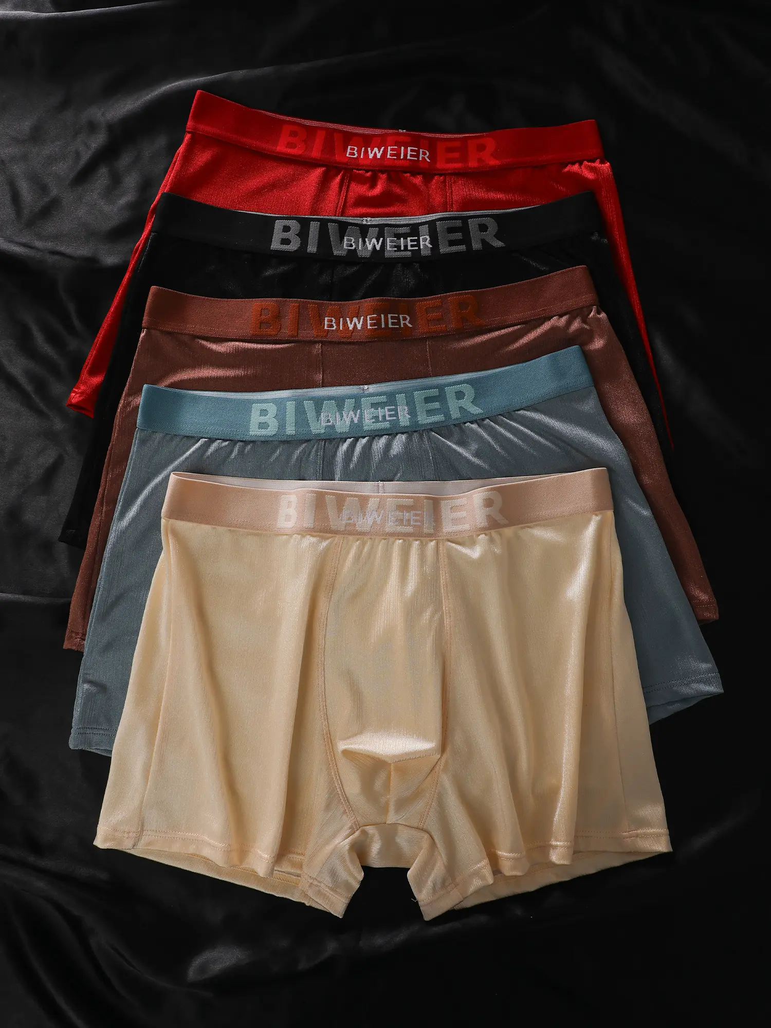 5 pcs BIWEIER men’s fitted satin briefs, underwear with mesh fabric for breathability, soft and comfortable, suitable for home and travel.