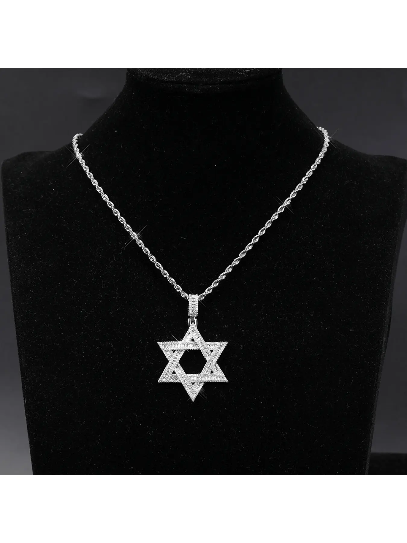 Full Diamond Hexagram Bling Pendant, Fashion Versatile Creative Star Hip-Hop Alloy Necklace Pendant, Drop Pendant Necklace, Fashion Cool Accessories, Fashion Accessory Necklace