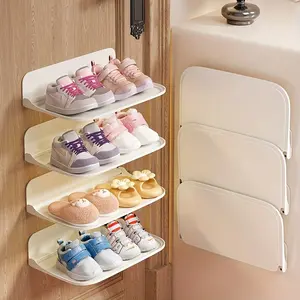 3-Pack Adhesive Foldable Shelves, Wall Mounted Plastic Storage Shelves for Bathroom, Bedroom and RV