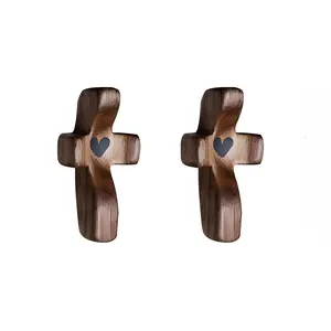 2pcs Mini Olive Wood Crosses Set Handcrafted Christian Symbols Ideal Spiritual Gifts for Faithful Perfect for Prayer Worship Devotional Keepsakes Religious Design Vintage Multi Functional Mahogany Brown