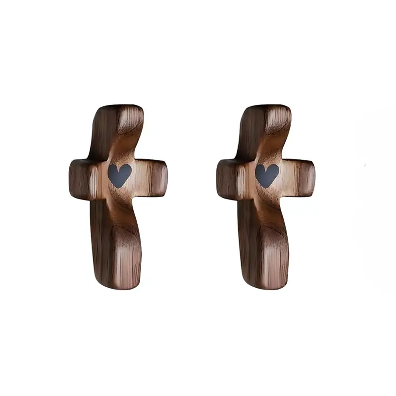 2pcs Mini Olive Wood Crosses Set Handcrafted Christian Symbols Ideal Spiritual Gifts for Faithful Perfect for Prayer Worship Devotional Keepsakes Religious Design Vintage Multi Functional Mahogany Brown