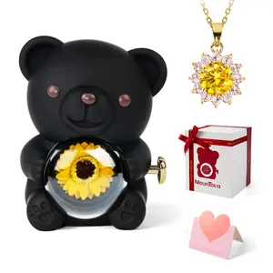 Mother’s Day Gift Sunflower Bear Necklace with Gift Box, Meaningful Jewelry Gift for Mom Daughter, Cute and Unique Pendant, Symbol of Love and Warmth, Ready to Give