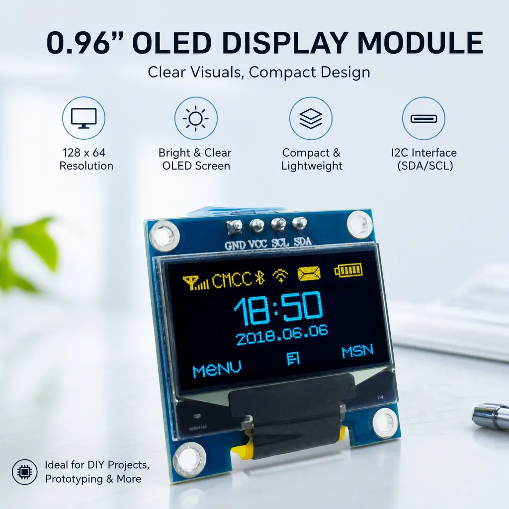 Mini 0.96in I2C OLED Display, 128x64 High-Contrast Self-Luminous Screen for Smart Watch, DIY Electronic Projects