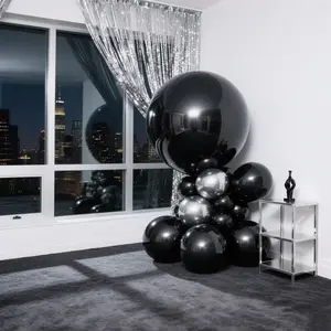 4-Pack Metallic Black Sphere Balloons, 39" Orbz Mylar Balloons Helium or Air-Filled Party Supplies
