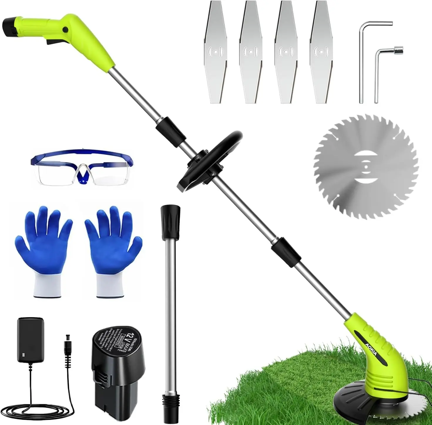 Cordless Weed Wacker, Battery Powered Electric Grass Trimmer,Lightweight 3 Types Cutting Blade Weed Trimmer Portable Grass Cutter for Yard Lawns Garden