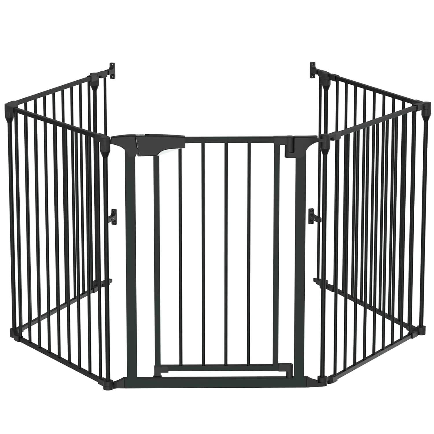 120.5-Inch Metal Fireplace Fence Guard 5-Panel Baby Safety Gate/Barrier/Play Yard with Door Christmas Tree Fence Hearth Gate for Kids/Pet/Toddler/Dog/Cat, Black