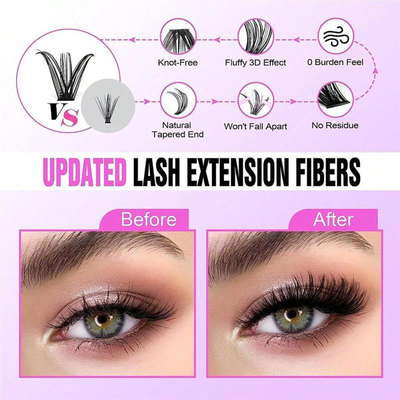 Complete DIY Eyelash Extension Kit – Individual Lashes Clusters with Bond, Seal & Tweezers, 10-16mm, D Curl, 30D/40D/50D Volume, Great for Beginners & Holiday Gift for Her