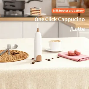 Mini electric milk frother (beige): a handheld beverage frother that supports coffee, latte frothing, and egg mixing, with a portable and compact design suitable for daily kitchen use