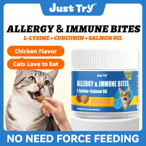 Just Try Allergy & Immune Bites for Cats – Helps Soothe Skin Irritation & Strengthen Immune with L-Lysine + Quercetin -  Chicken Flavor 6.35 oz