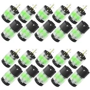 Lighted Plug and Connector Set, Straight  Cord End Replacement, 15 Amp 125Volt, NEMA 5-15P & NEMA 5-15R, 2 Pole 3Wire Grounding, Black, 10 Set